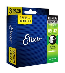 Encordoamento Guitarra Elixir 009-042 Optweb Pack 3 – 16550