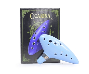 Flauta Ocarina Cerâmica Standard 12 furos em C Dó c/ Bag Azul Clara